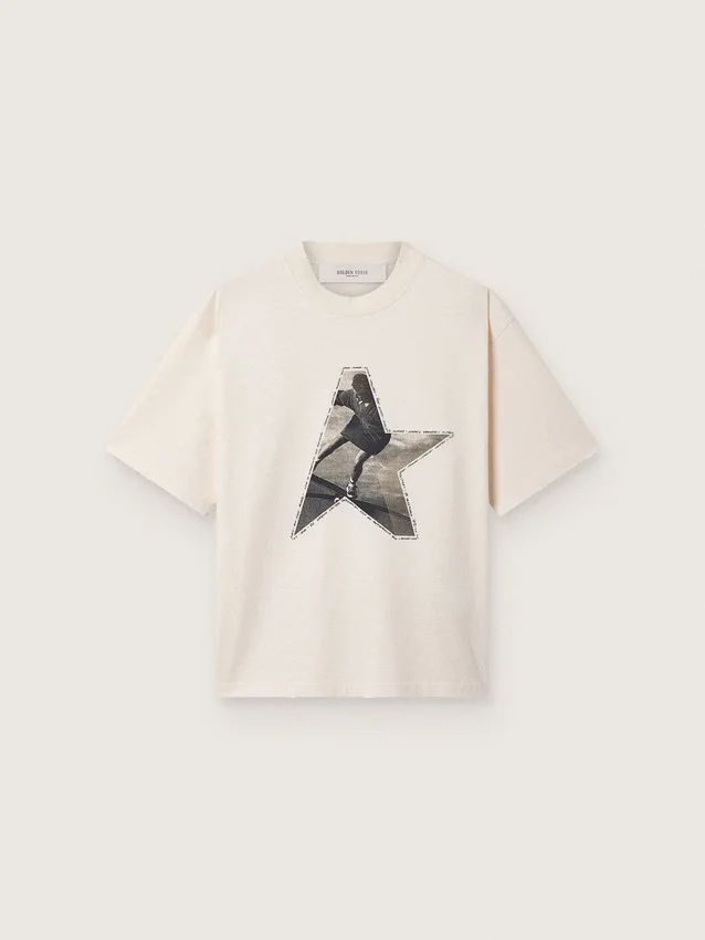 Chemise femme en jersey de coton blanc à imprimé étoiles