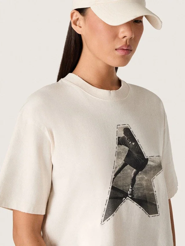 Chemise femme en jersey de coton blanc à imprimé étoiles