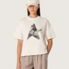 Chemise femme en jersey de coton blanc à imprimé étoiles