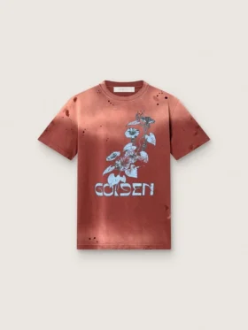 Chemise femme en jersey de coton couleur rouille à imprimé floral