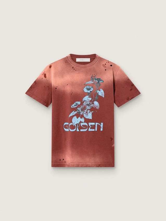 Chemise femme en jersey de coton couleur rouille à imprimé floral