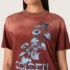 Chemise femme en jersey de coton couleur rouille à imprimé floral