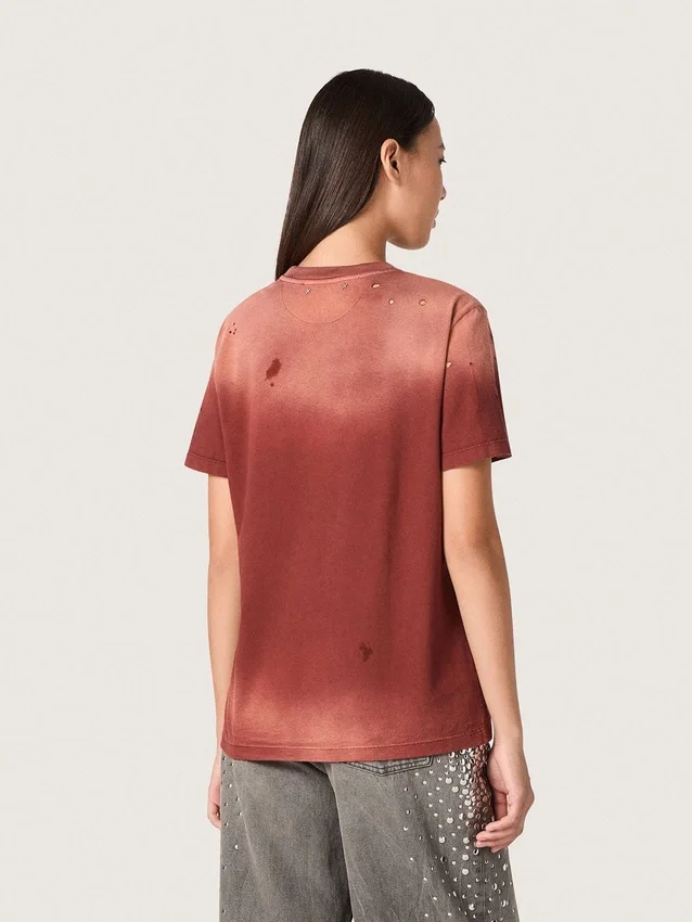 Chemise femme en jersey de coton couleur rouille à imprimé floral