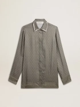 Chemise femme en soie mélangée à de la viscose, verte, à motif floral