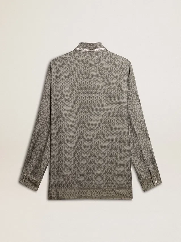 Chemise femme en soie mélangée à de la viscose, verte, à motif floral