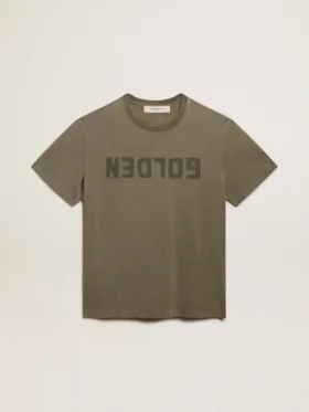 Chemise femme vert olive avec lettrage doré