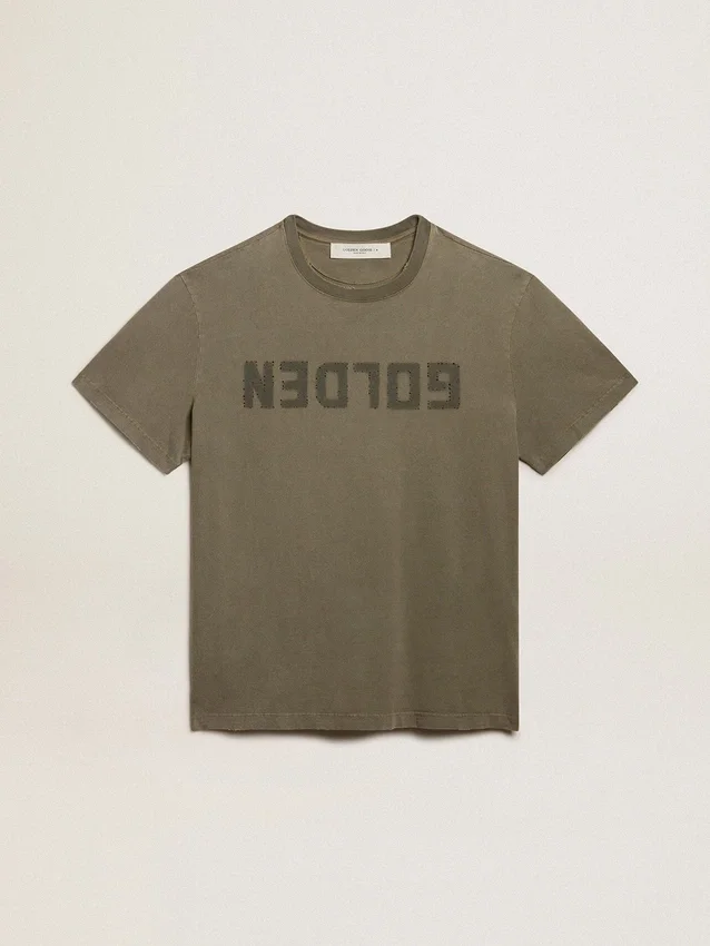 Chemise femme vert olive avec lettrage doré