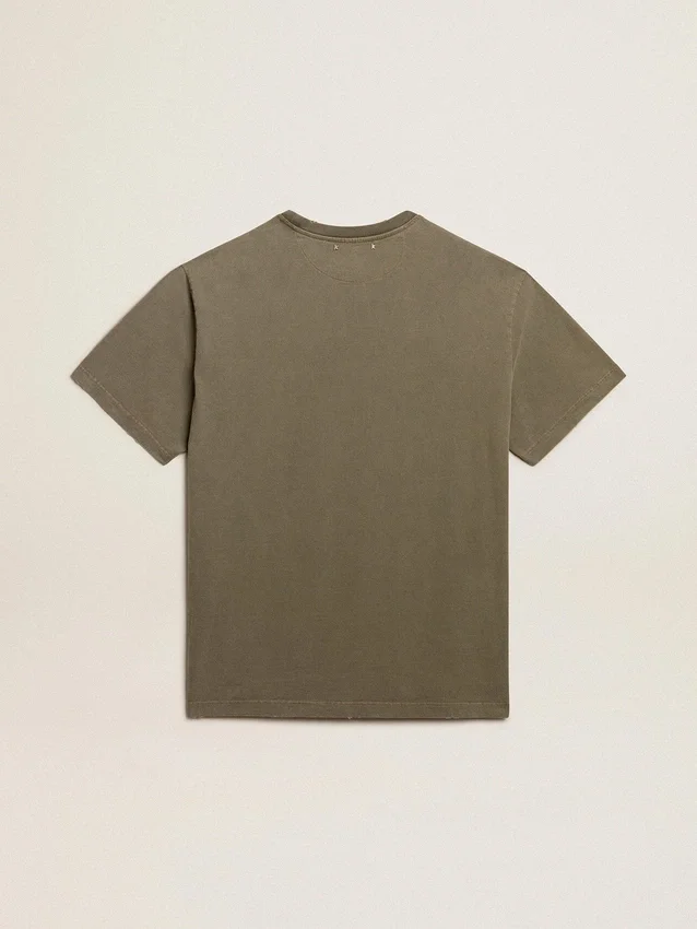 Chemise femme vert olive avec lettrage doré