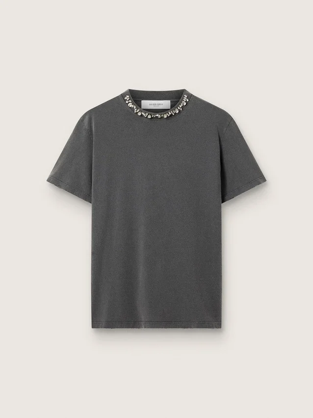 Chemise gris anthracite pour femme avec cristaux