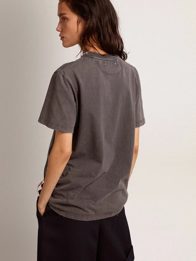 Chemise gris anthracite pour femme avec cristaux