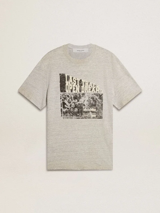 Chemise gris effet vintage pour homme avec imprimé sur le devant