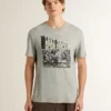 Chemise gris effet vintage pour homme avec imprimé sur le devant