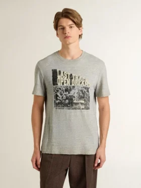 Chemise gris effet vintage pour homme avec imprimé sur le devant