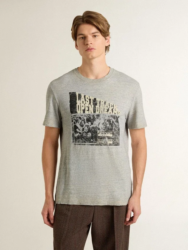 Chemise gris effet vintage pour homme avec imprimé sur le devant
