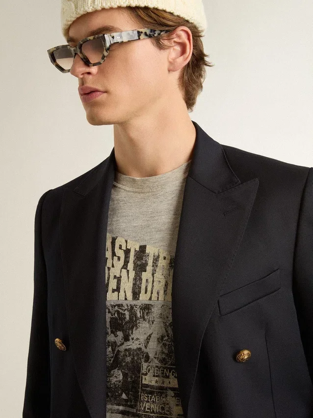 Chemise gris effet vintage pour homme avec imprimé sur le devant