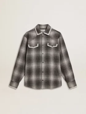 Chemise grise pour homme avec broderie blanche