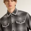 Chemise grise pour homme avec broderie blanche