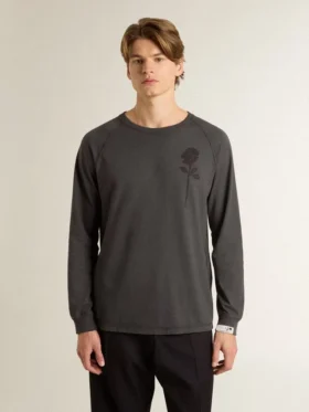 Chemise homme en coton anthracite avec imprimé sur la poitrine