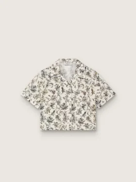 Chemise à manches courtes Journey pour fille, en toile de coton blanche avec un imprimé floral vert