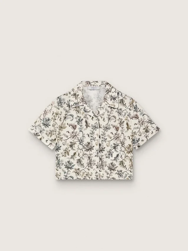 Chemise à manches courtes Journey pour fille, en toile de coton blanche avec un imprimé floral vert