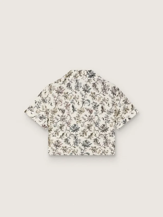 Chemise à manches courtes Journey pour fille, en toile de coton blanche avec un imprimé floral vert