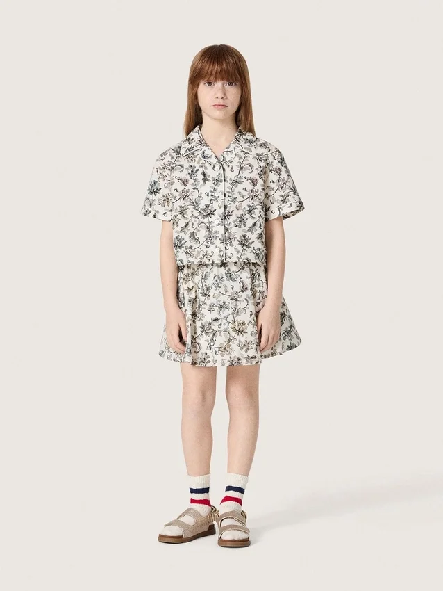 Chemise à manches courtes Journey pour fille, en toile de coton blanche avec un imprimé floral vert