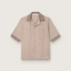 Chemise à manches courtes pour homme en laine fine grise à fines rayures