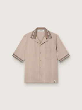 Chemise à manches courtes pour homme en laine fine grise à fines rayures