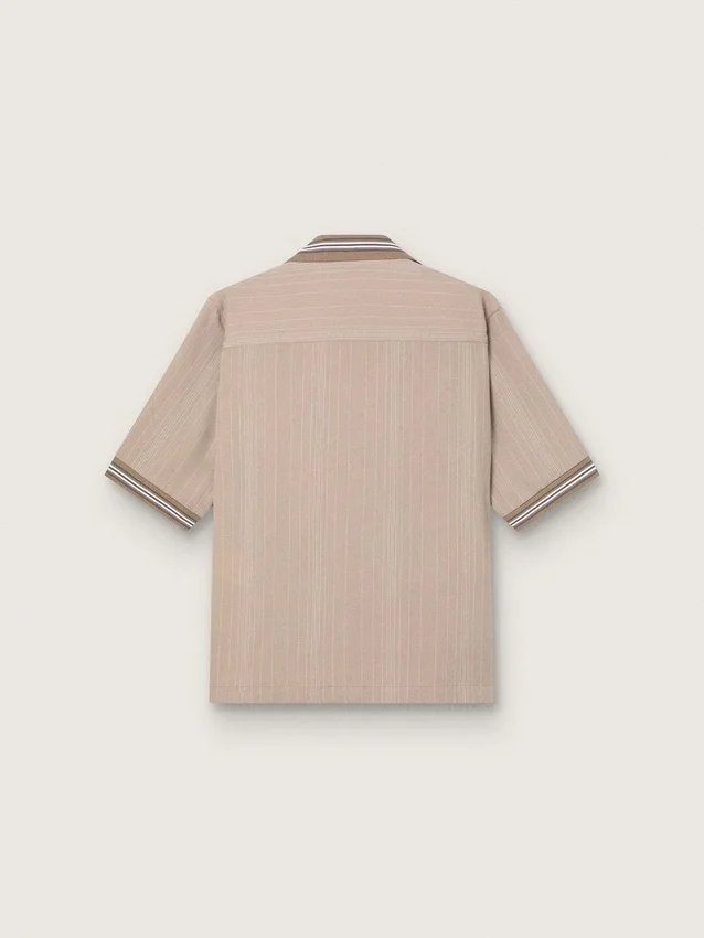 Chemise à manches courtes pour homme en laine fine grise à fines rayures