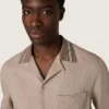 Chemise à manches courtes pour homme en laine fine grise à fines rayures