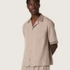 Chemise à manches courtes pour homme en laine fine grise à fines rayures