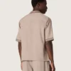 Chemise à manches courtes pour homme en laine fine grise à fines rayures