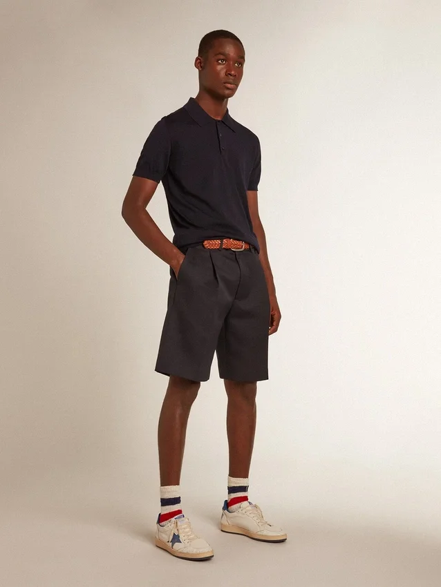 Chemise à manches courtes pour homme en laine mérinos bleu marine