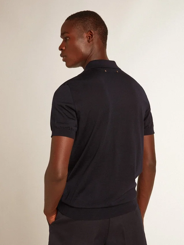 Chemise à manches courtes pour homme en laine mérinos bleu marine