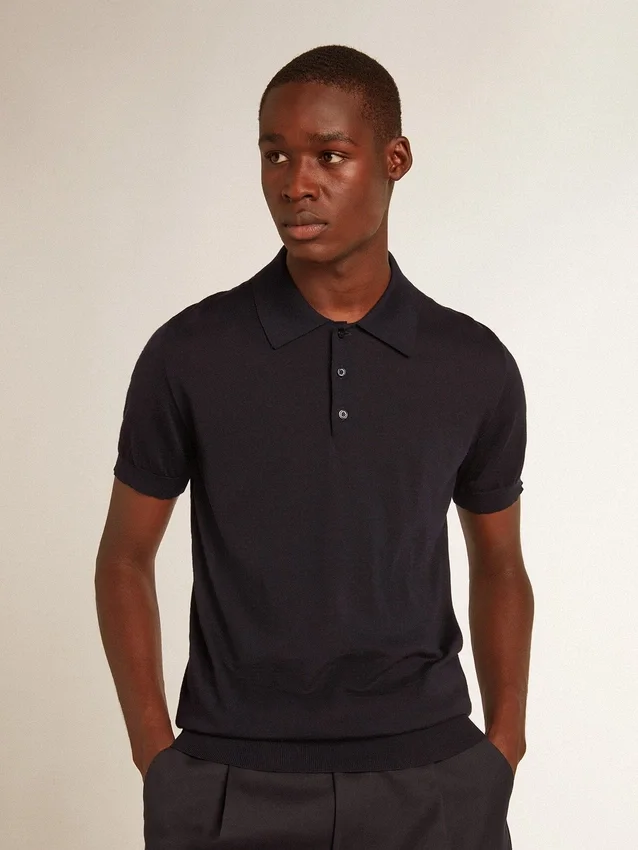 Chemise à manches courtes pour homme en laine mérinos bleu marine