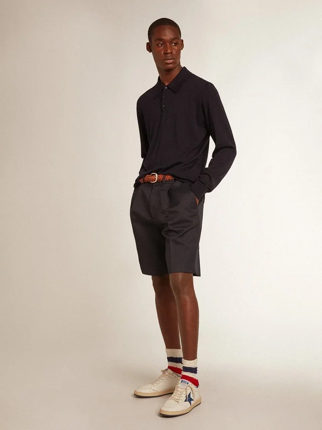 Chemise à manches longues pour homme en laine mérinos bleu marine