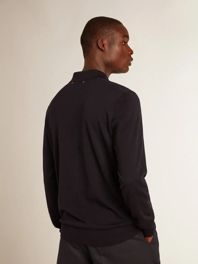 Chemise à manches longues pour homme en laine mérinos bleu marine