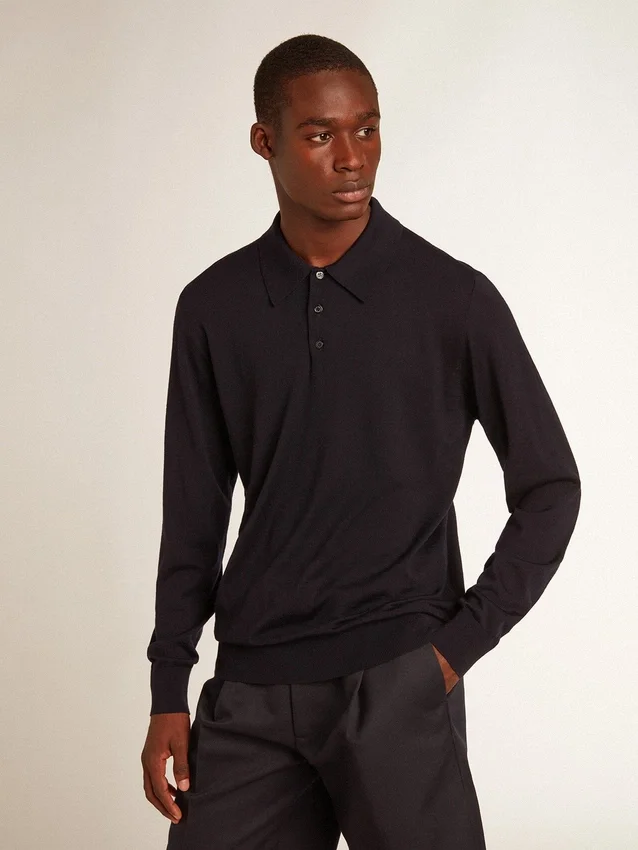 Chemise à manches longues pour homme en laine mérinos bleu marine