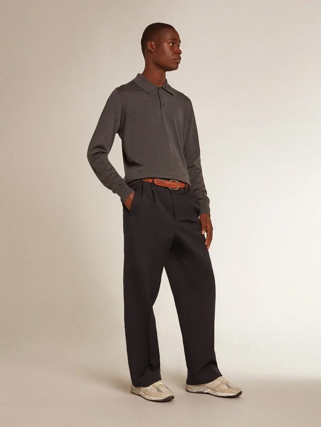 Chemise à manches longues pour homme en laine mérinos grise