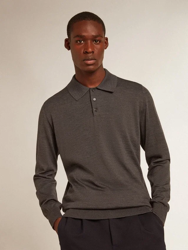 Chemise à manches longues pour homme en laine mérinos grise