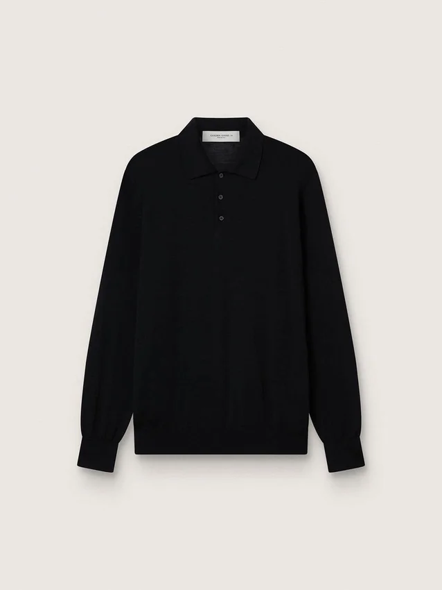 Chemise à manches longues pour homme en laine mérinos noire