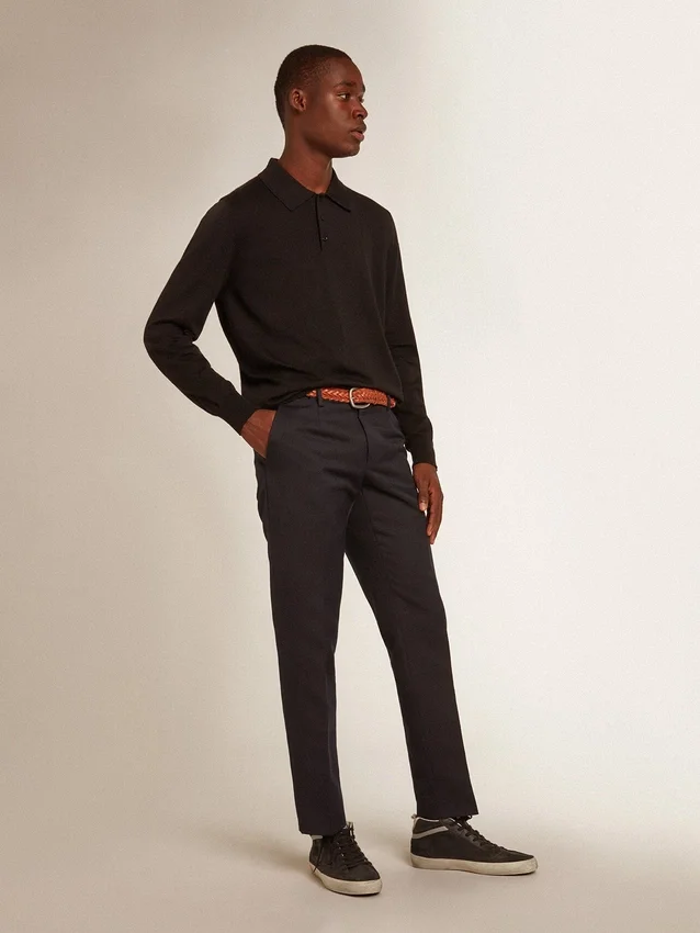 Chemise à manches longues pour homme en laine mérinos noire