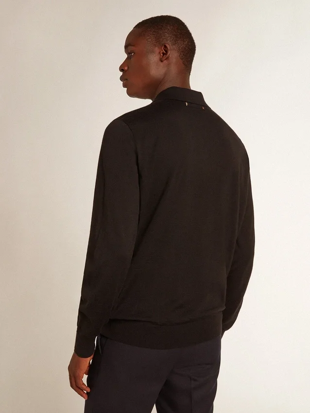 Chemise à manches longues pour homme en laine mérinos noire