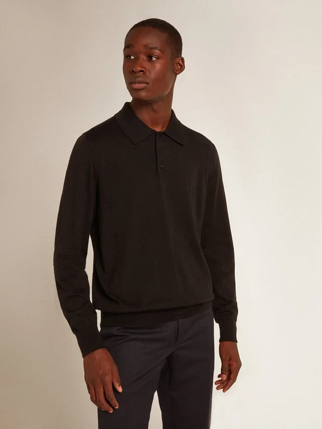 Chemise à manches longues pour homme en laine mérinos noire
