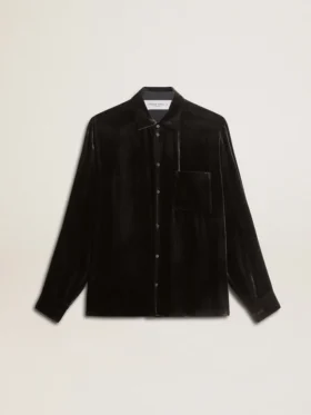 Chemise noire effet velours avec broderies