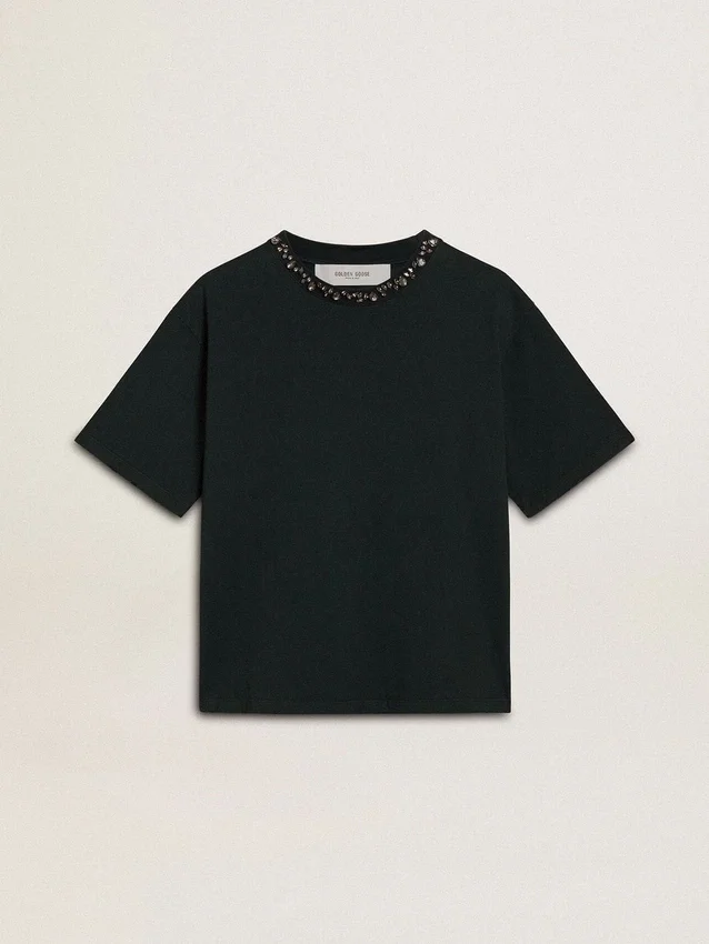Chemise noire pour femme avec cristaux