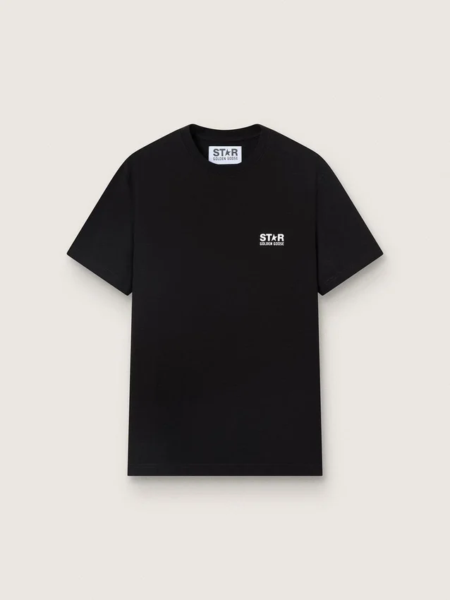 Chemise noire pour homme avec logo et étoile blancs contrastés