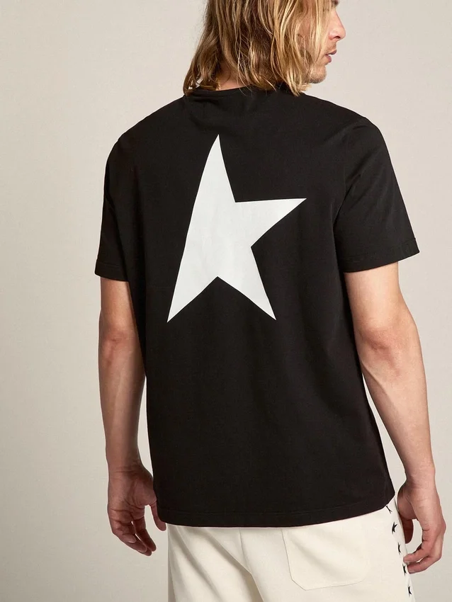 Chemise noire pour homme avec logo et étoile blancs contrastés