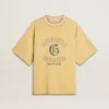 Chemise oversize en coton jaune pour homme avec imprimé bleu