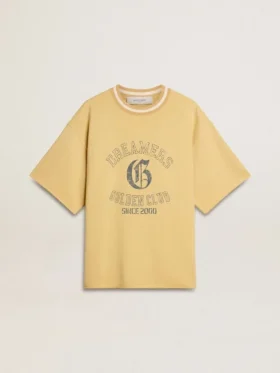 Chemise oversize en coton jaune pour homme avec imprimé bleu